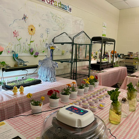 the classroom setup for this project, with all the tech required