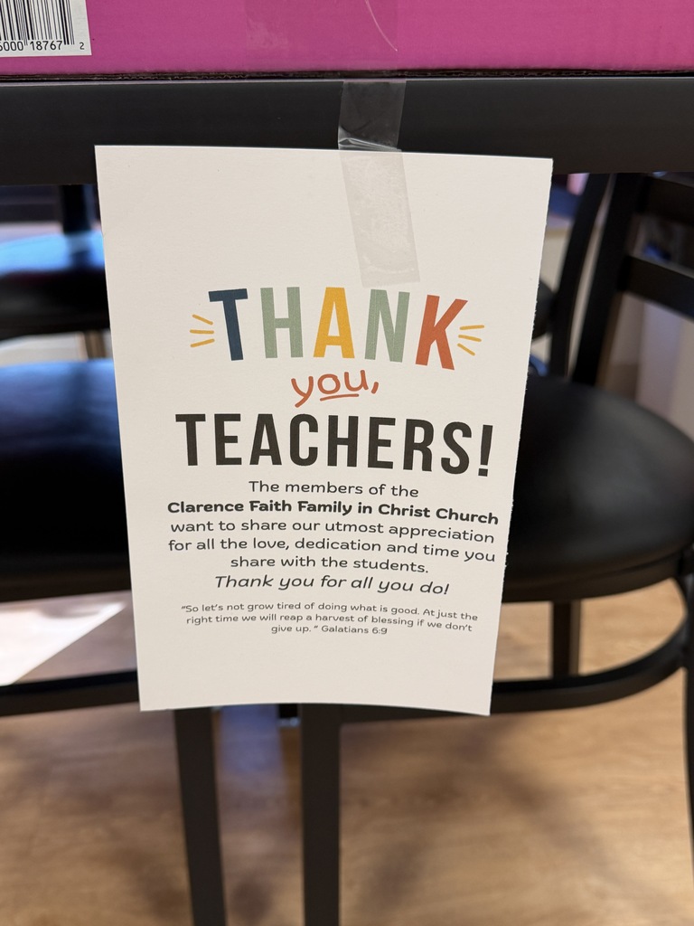 Thank you to the Clarence Faith Family in Christ Church for the snacks and drinks last week. They were appreciated so much!