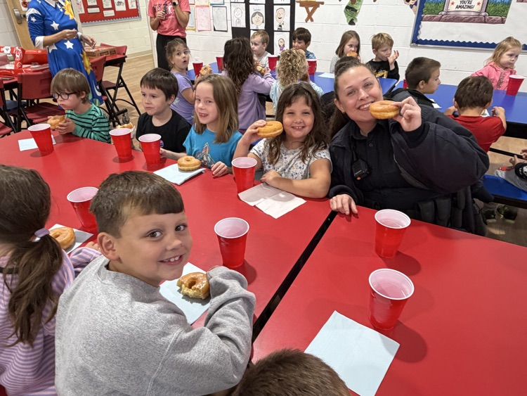 Thank you to the South Shelby Elementary PTO, Clarence and Shelbina Police Department, and Casey's for bringing our Lights, Sirens and Donuts raffle winners to school this morning and providing Donuts to the classroom winners!