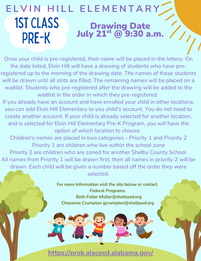 Elvin Hill  1st Class Pre-K Program information 