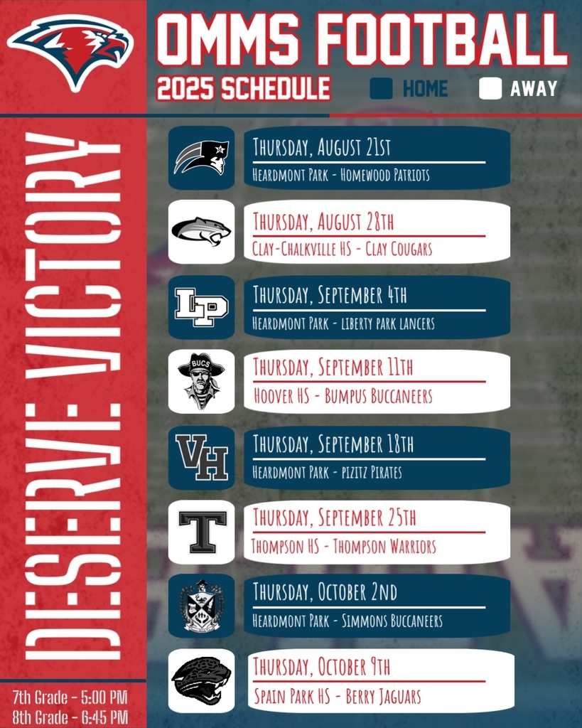 OMMS Fall Football Schedule