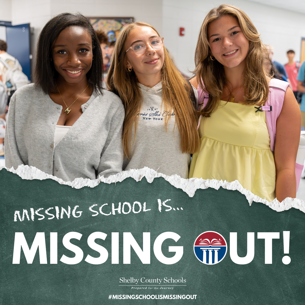 Graphic with students stating "Missing School is Missing Out".
