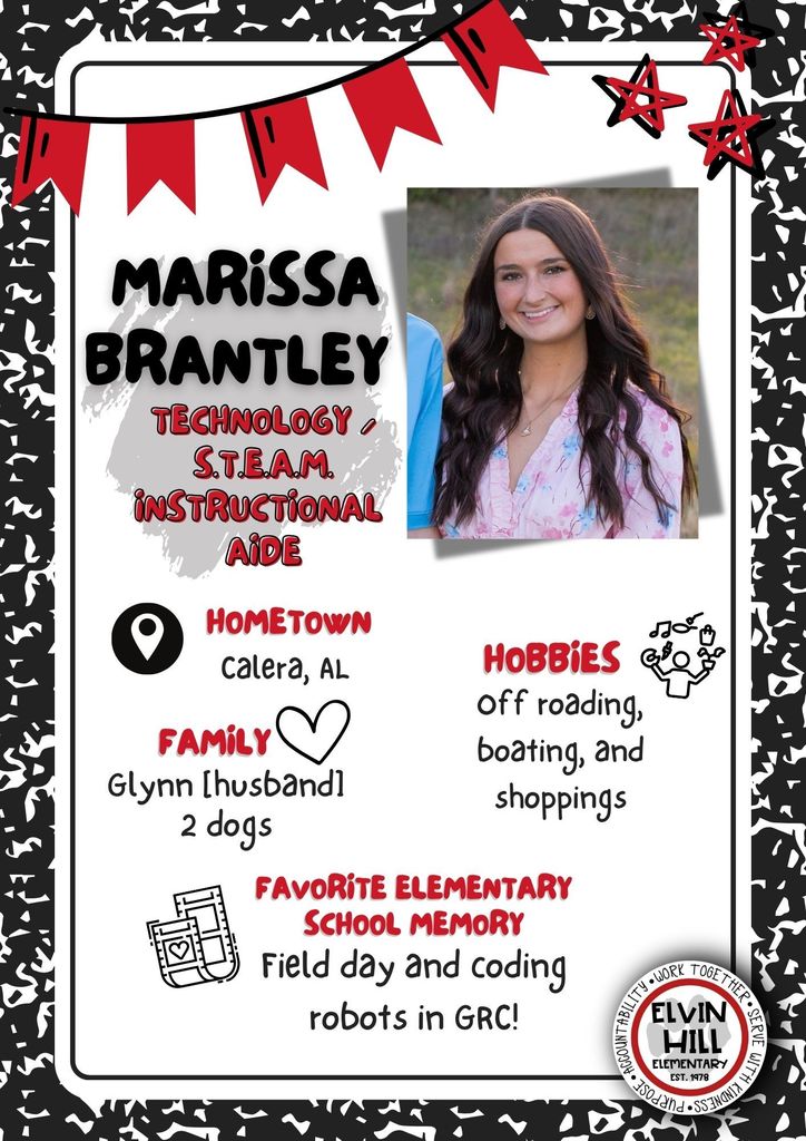 Marissa Brantley's staff announcement that includes picture, hometown, hobbies, and favorite  memories