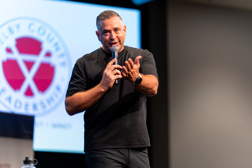 Keynote speaker addresses students at the Leadership Conference.