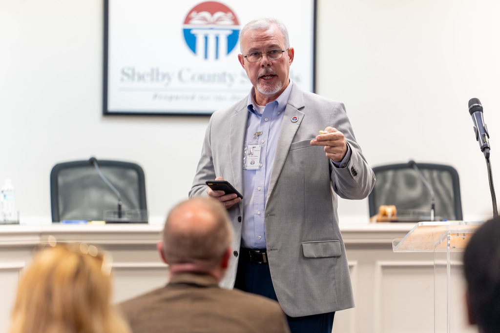 Mr. Calhoun speaks to the Shelby 101 class.