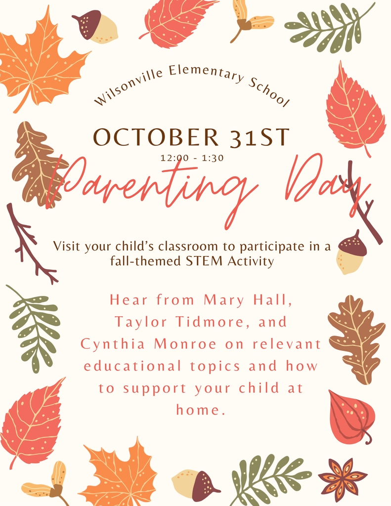 fall themed flyer with information about Parenting Day on October 31, at noon
