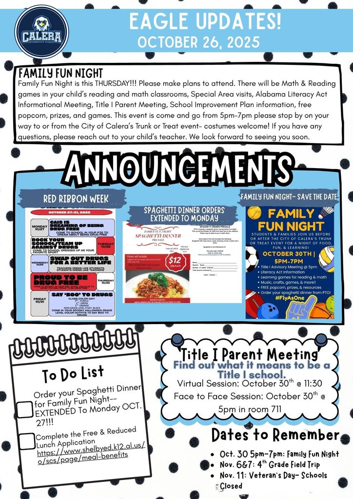 CaIS Family Newsletter week of Oct. 26