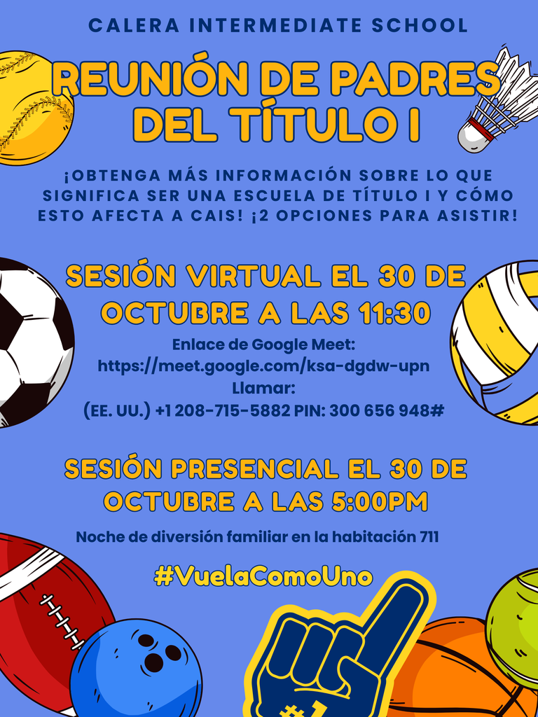 Title I Parent Meeting October 30 virtual session at 11:30- Spanish