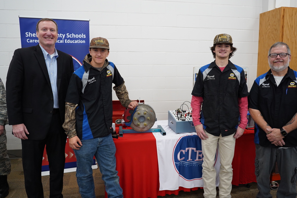 David Bobo joins CTEC automotive students and teacher at Leadership Shelby Education Day 