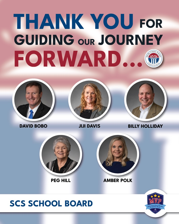 Pictures of board members with a thank you note at the top 