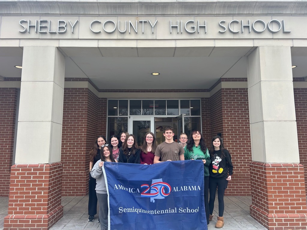 Shelby County High students with Semiquincentennial Schools Flag