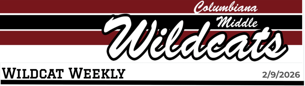 Screenshot of the Columbiana Middle School newsletter, the Wildcat Weekly for 2.9.2026