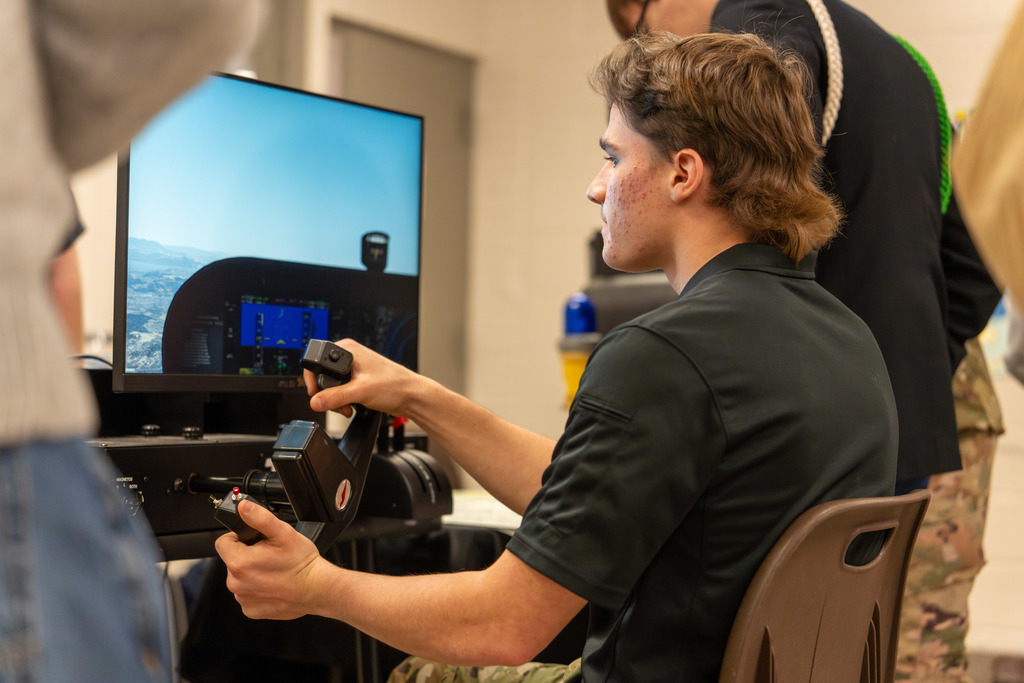 Flight simulator at today's Showcase of Schools.