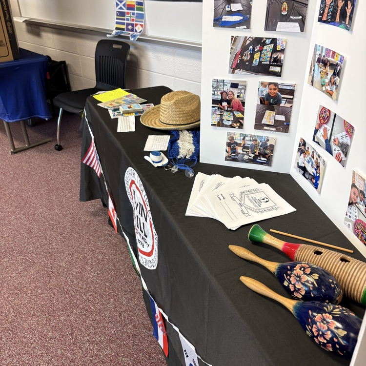 table with cultural fair artifacts 