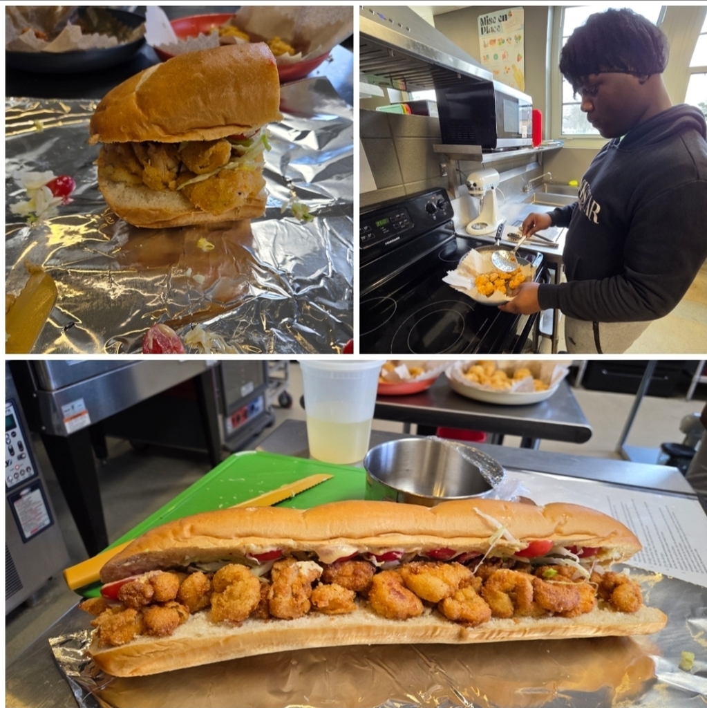 Students making shrimp po' boys