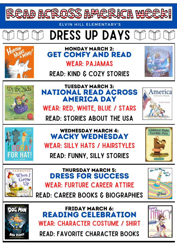 Dress up days for Read Across America Week