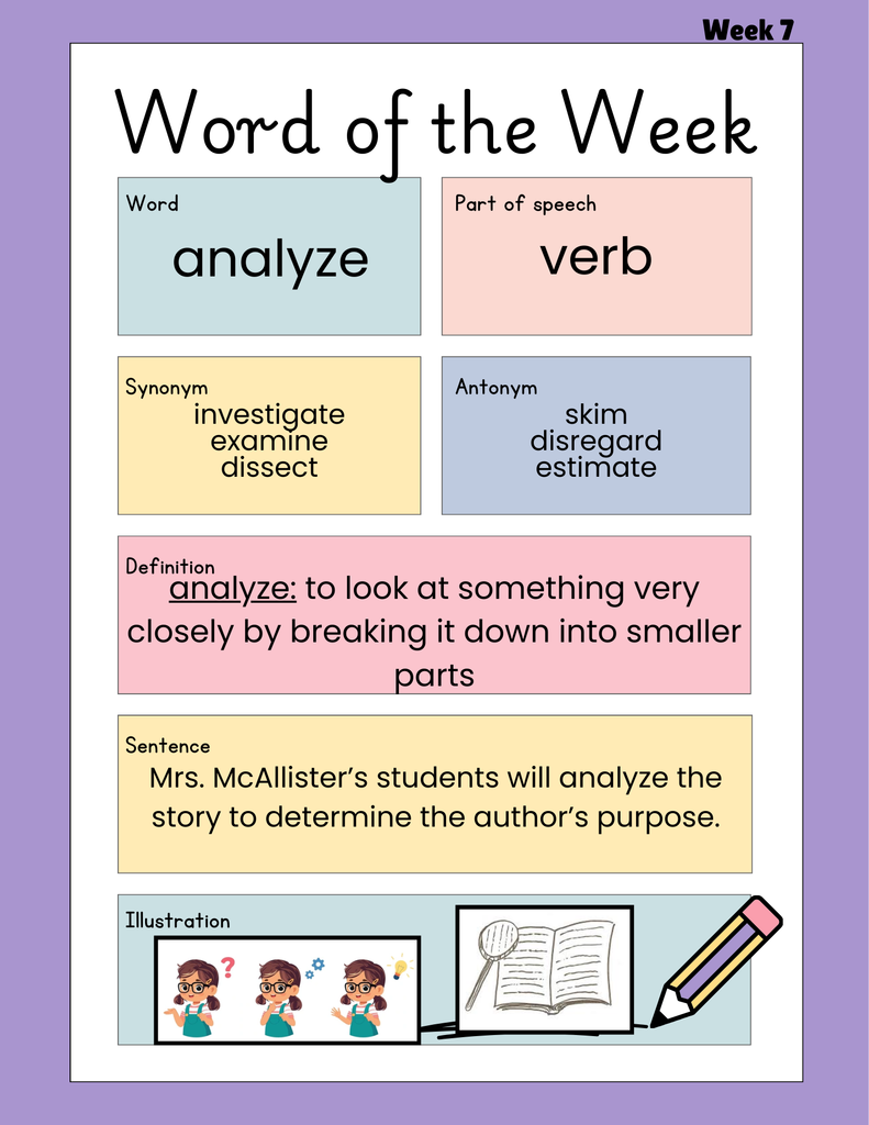 Word of the week flyer: analyze 