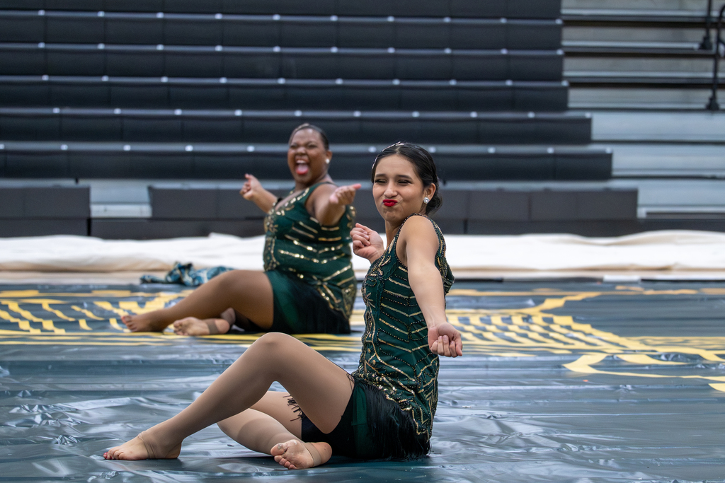 Students dancing during winter guard performance