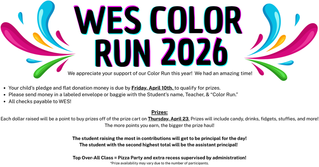 color run pledge money due by Friday, April 10