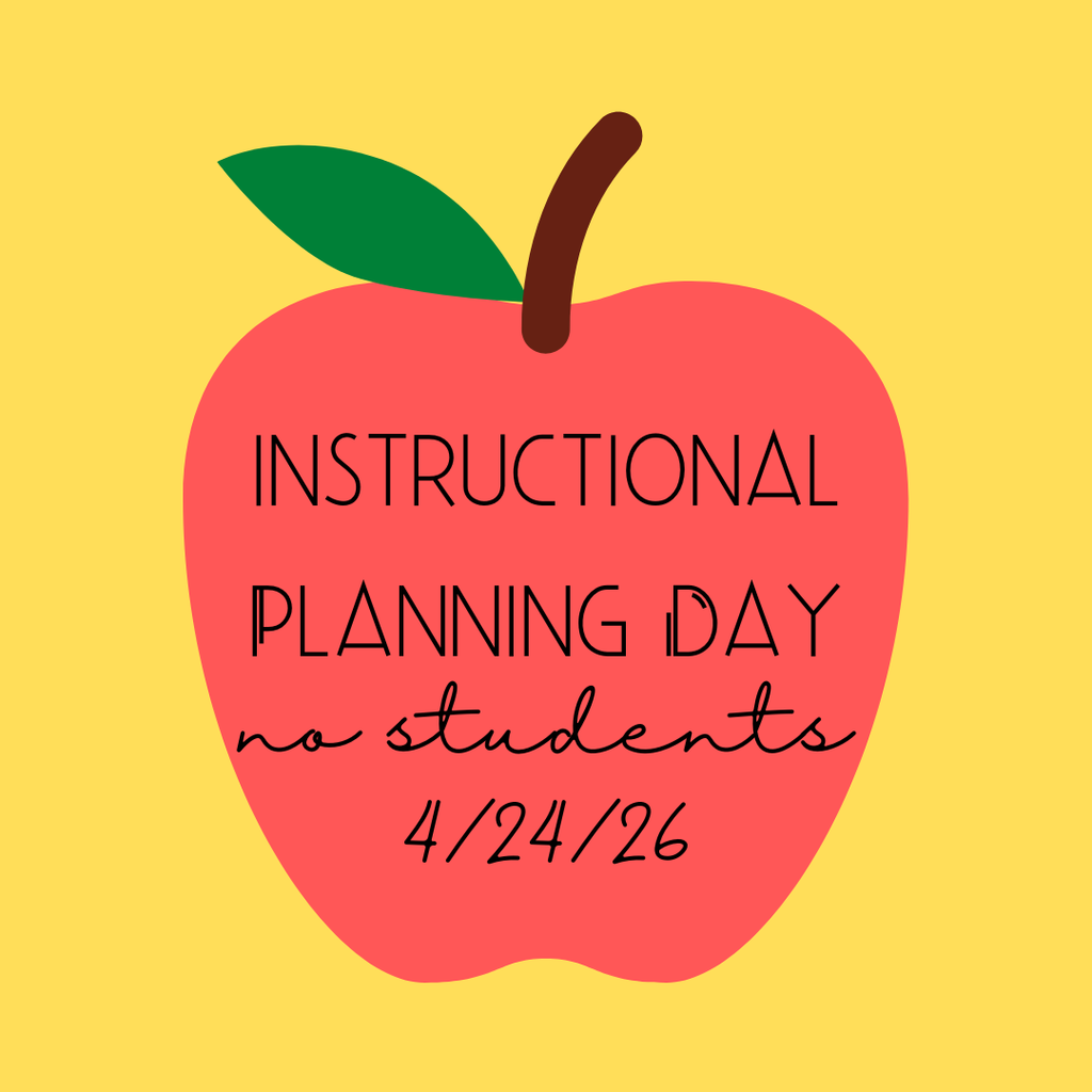 Instructional Planning Day- no school tomorrow on a red apple with a yellow background