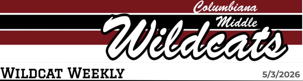 Screenshot of the Columbiana Middle School Newsletter for 5.3.3026