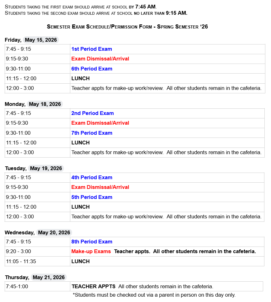 Exam Schedule