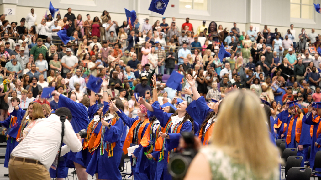 Graduation hat toss
