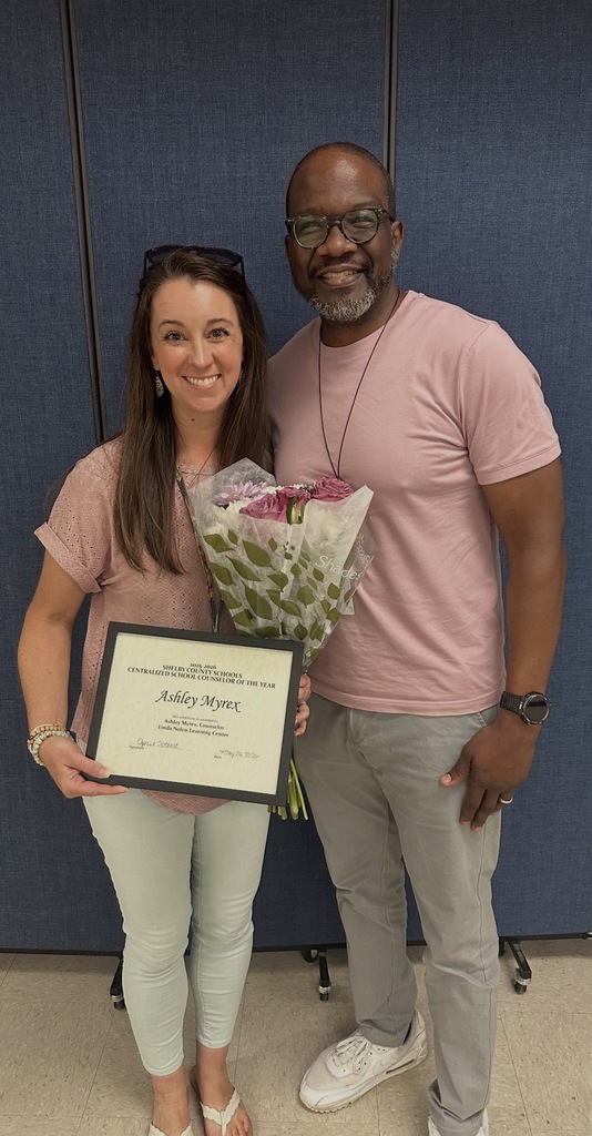 Centralized School Counselor of the Year- Ashley Myrex, Linda Nolen Learning Center with Principal Todd Crenshaw
