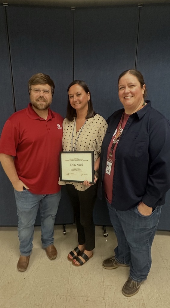 Middle School Counselor of the Year - Krista Smith, Columbiana Middle School with Principal Dustin Smith and Assistant Principal  Paige Jones