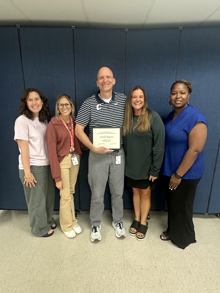 High School Counselor of the Year - Jerry Riggins, Calera High School with Principal Jennifer McCaleb and other school staff