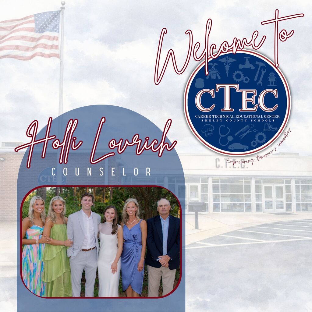 Welcome to CTEC graphic with picture of Mrs. Lovrich and her family.