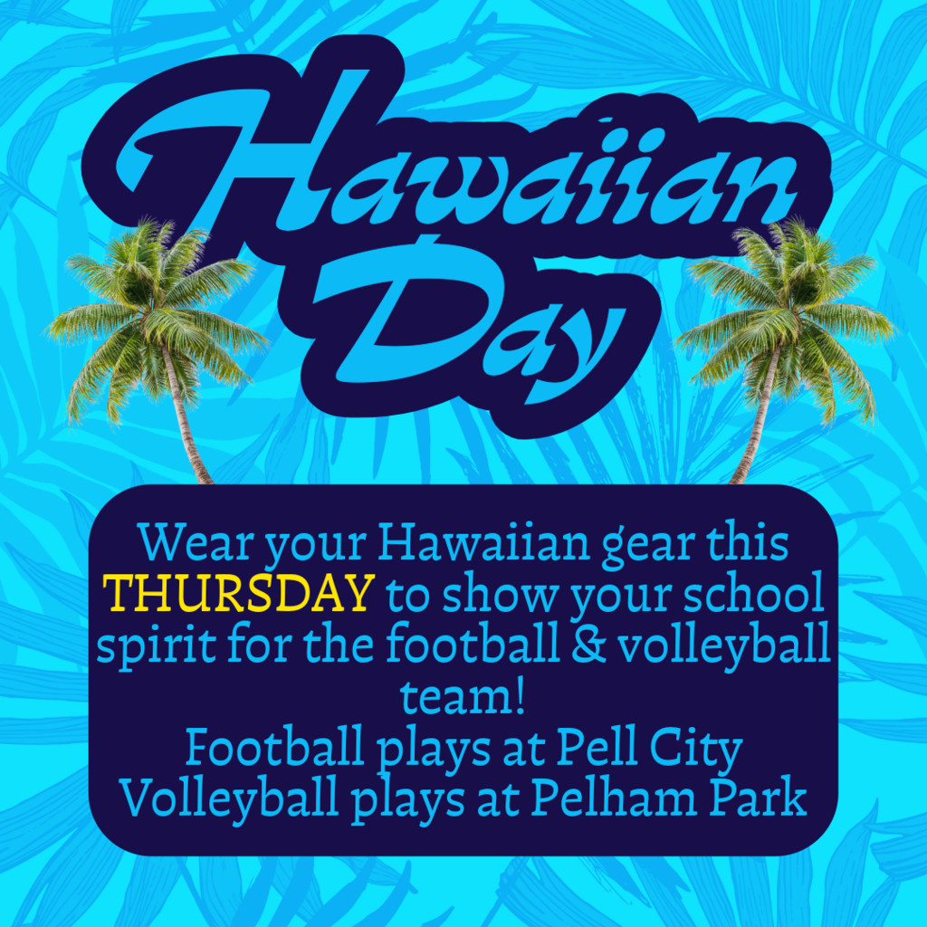 Image with Palm trees that says "Hawaiian Day" and describes everything in the caption.