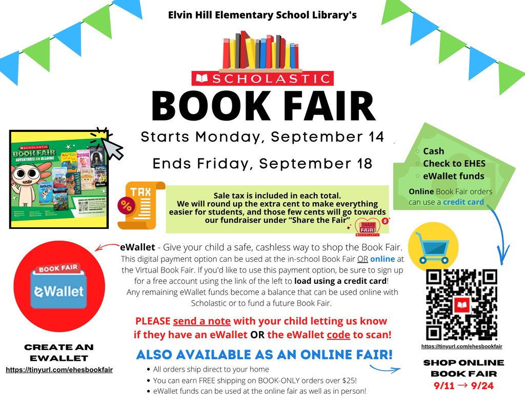 The book fair will be Monday Sept. 18-Friday Sept. 18