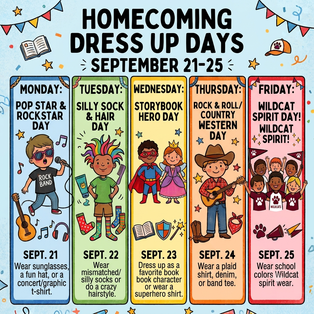 Homecoming dress up days for Sept. 21-25
