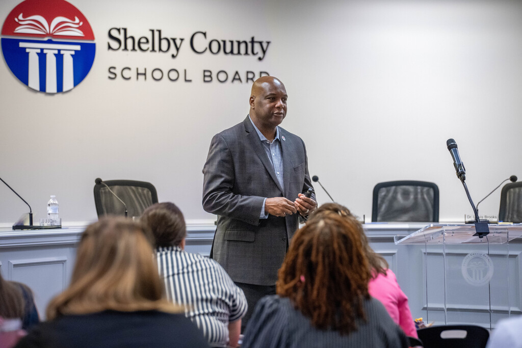 Dr. Brooks speaks in front of Shelby 101