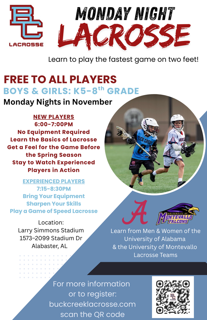 Free Monday Night Lacrosse - qr code in bottom left for more info
