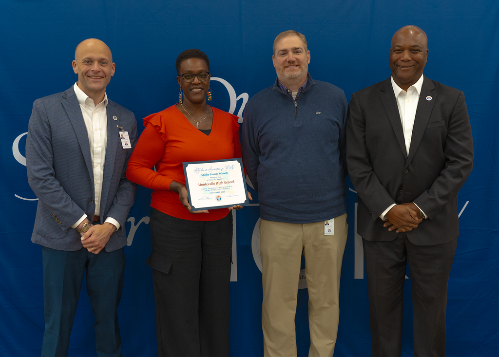 Superindent-Elect Andrew Gunn, Montevallo Assistant Principal Cheryl Allen, Montevallo Principal David Butts, and Superintendent Dr. Lewis Brooks