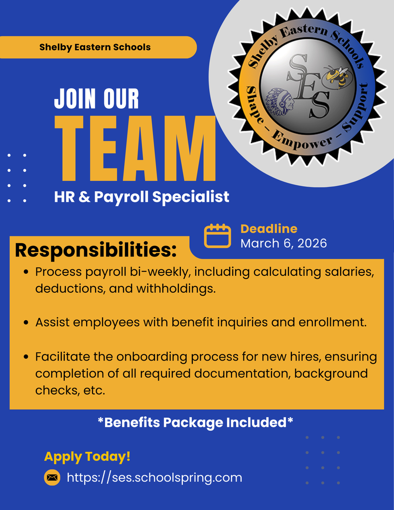 Job posting for an HR & Payroll Specialist at Shelby Eastern Schools