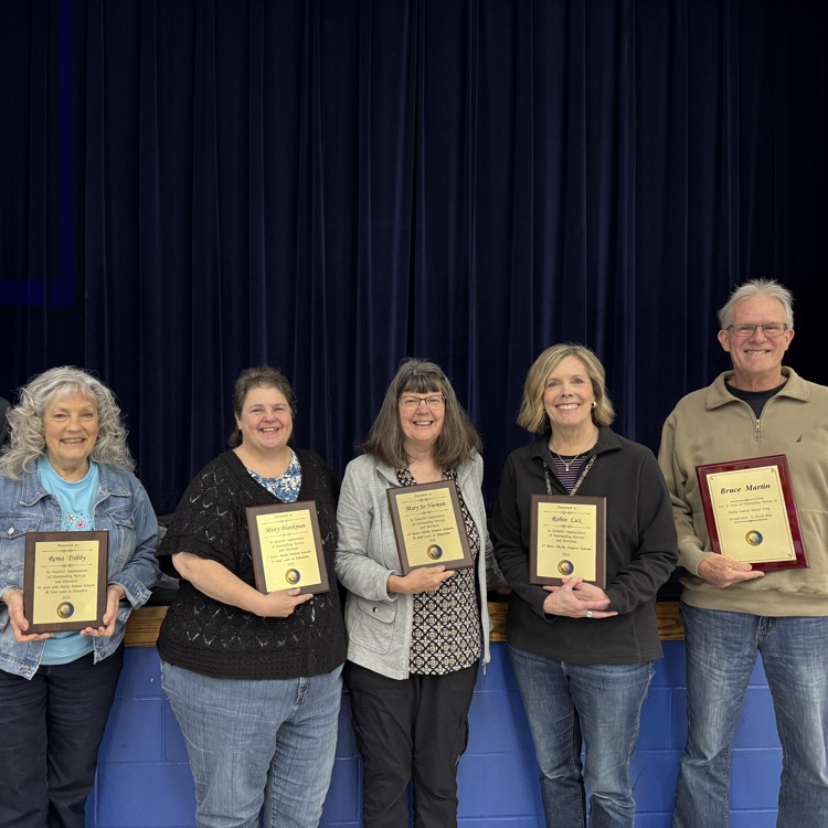 Hitchcock presents our retirees Rema, Misty, Mary Jo, Robin, and Bruce