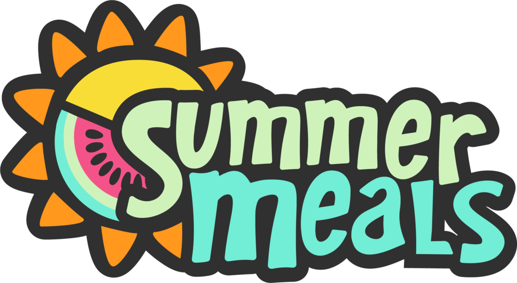 summer meals decorative image with a sun and watermelon combined with the words "summer meals"