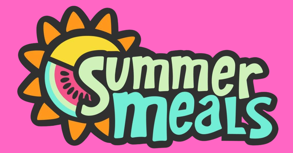 summer meals decorative image with a sun and watermelon combined with the words "summer meals"