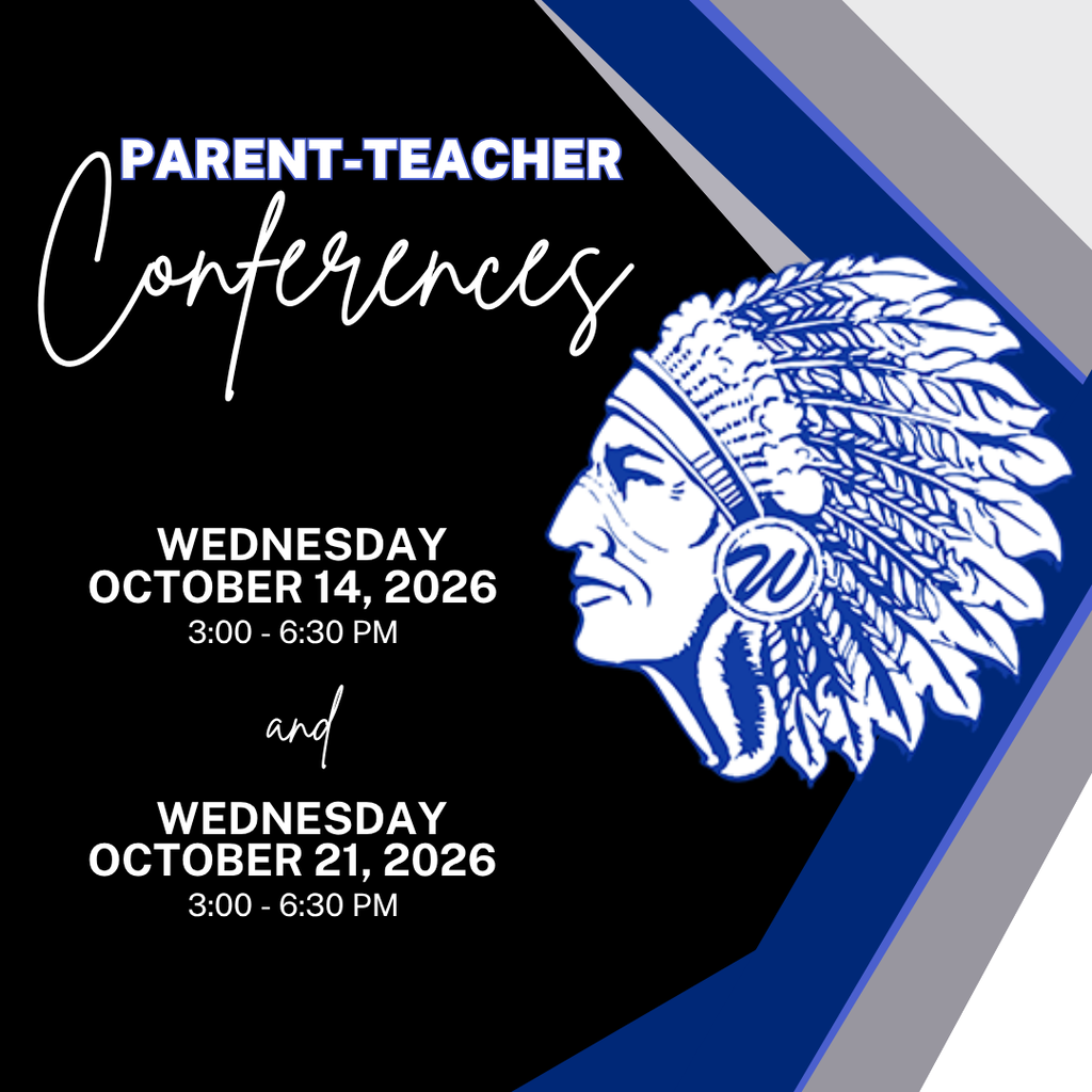 WHS Parent-Teacher Conference flyer with dates: Wednesday, October 14, 2026, and Wednesday, October 21, 2026, both from 3:00 to 6:30 PM.