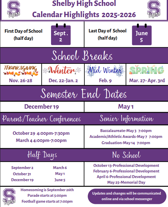 SHS Calendar Highlights 2025