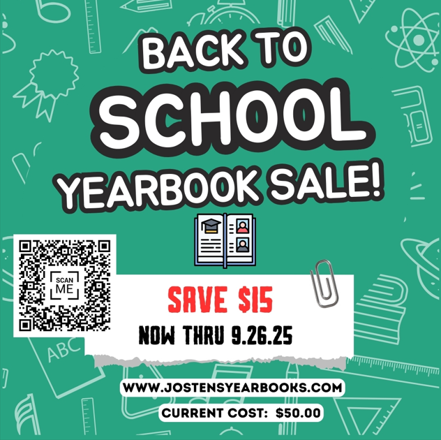 Yearbook Sale 2025, current cost is $50.00.