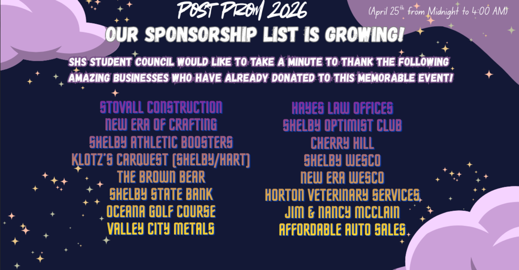 2026 Post Prom Sponsorship List