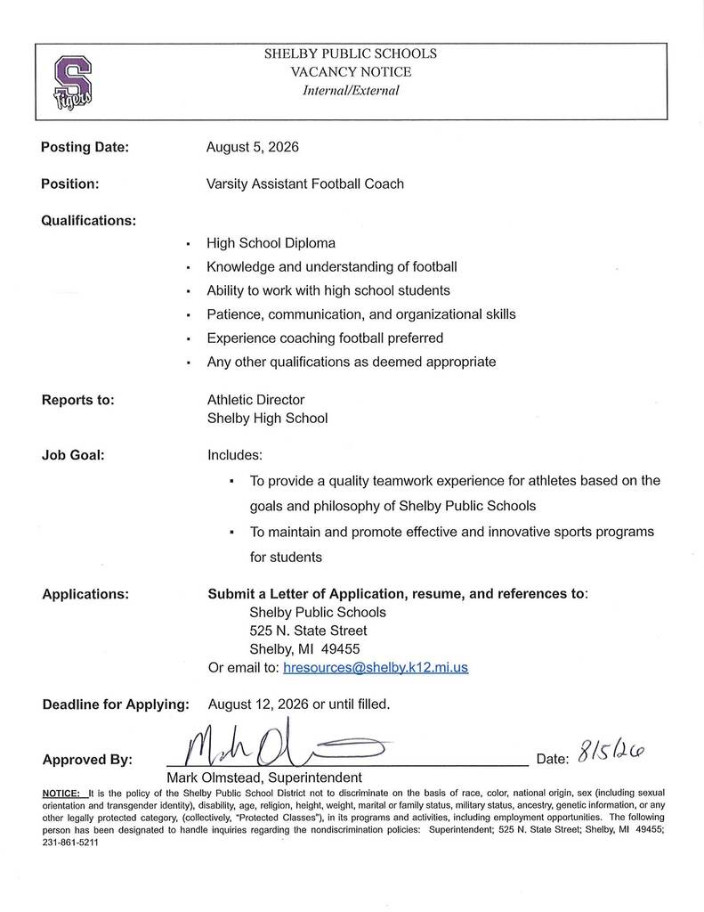 Varsity Assistant Football Coach