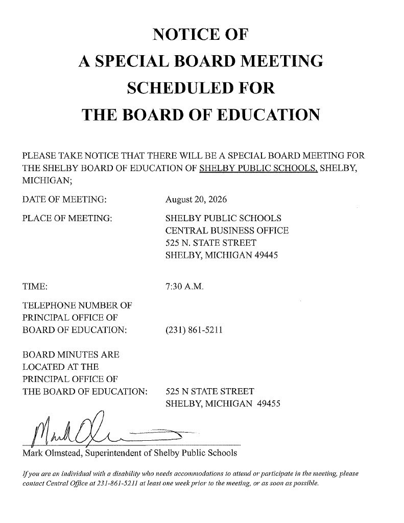 Special Board Meeting 08-20-2026