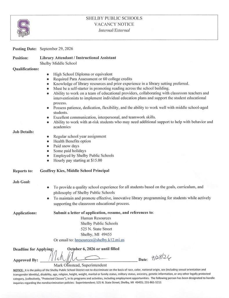 MS Library Attendant/Instructional Assistant