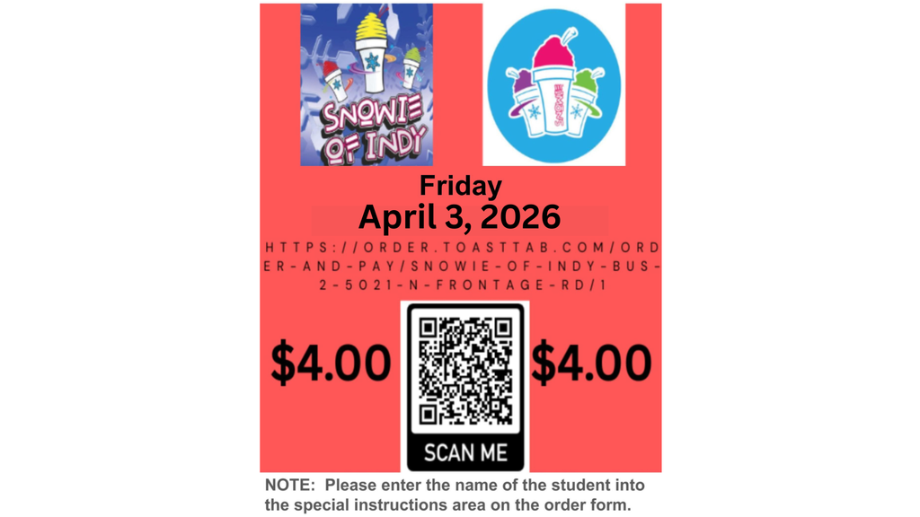Snowie of Indy will be at Coulston Elementary on Friday, April 3, 2026!