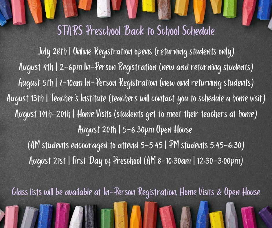 STARS Back to School Schedule